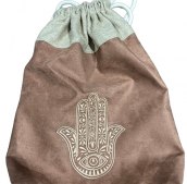 Plecak lniano- zamszowy z haftem Hamsa II